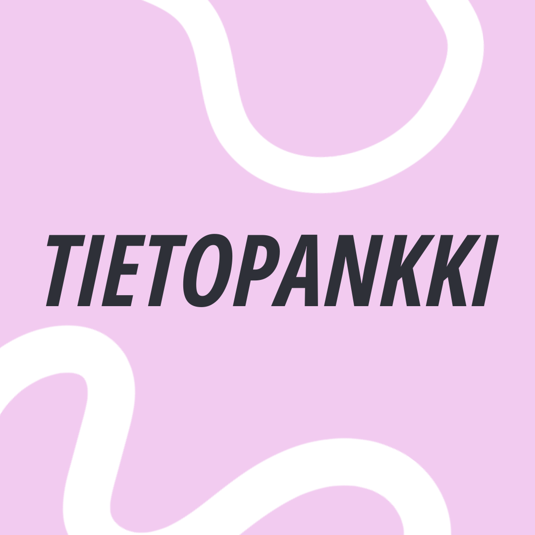 Vertaisäiti logo, mustalla tekstillä ja nauhat kietoutuneet toisiinsa, pinkki ja turkoosi