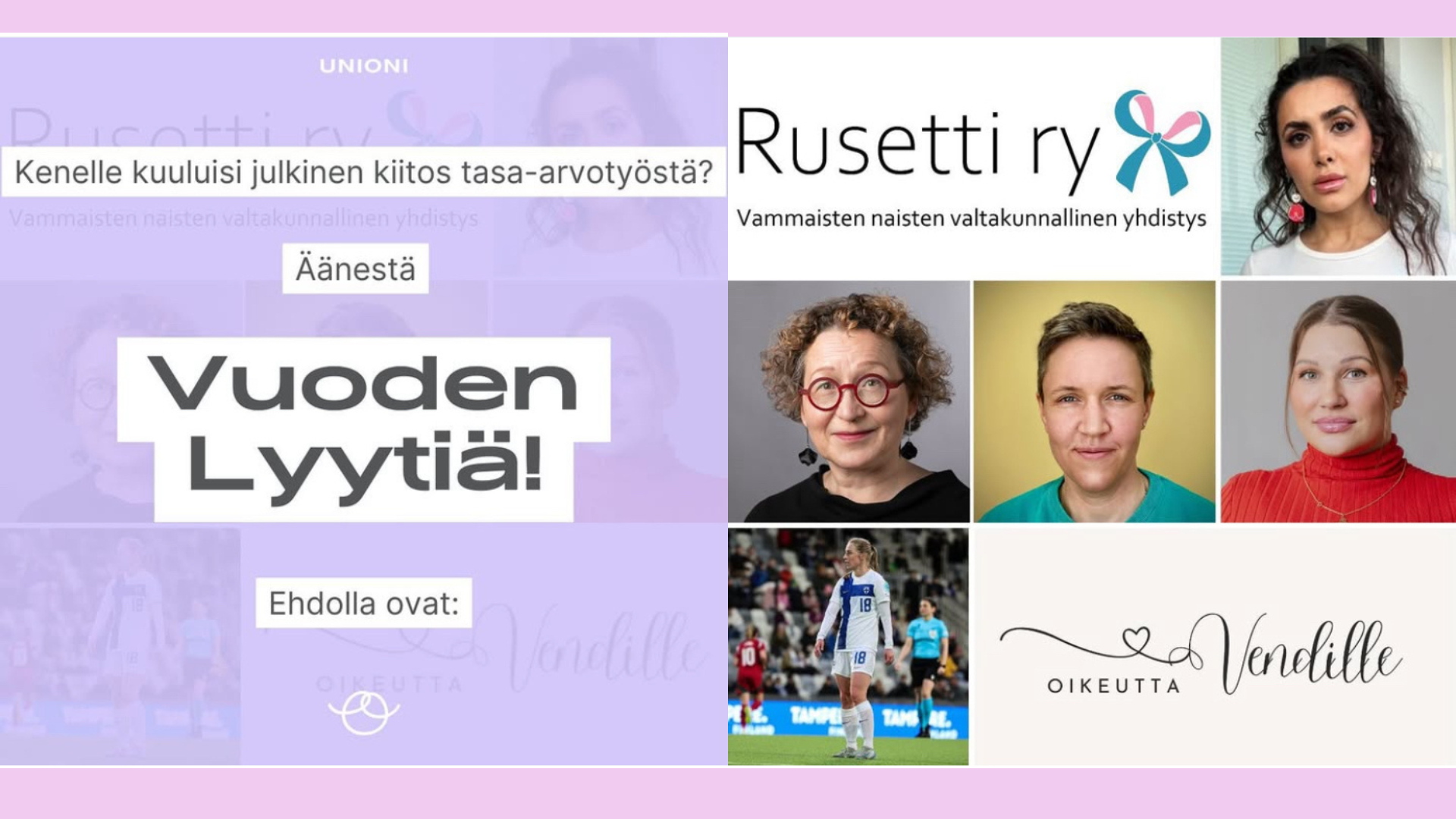 Meitä voi nyt äänestää Lyytin voittajaksi Unionin sivuilta! Lyyti-palkinnon äänestys kuva, jossa on kuva kaikista ehdokkaista.