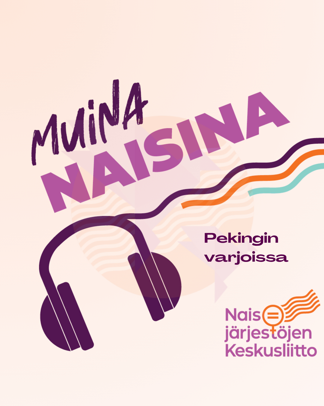 Kuvituskuva Muina naisina -podcastista. Kuvassa piirretyt lilat kuulokkeet.