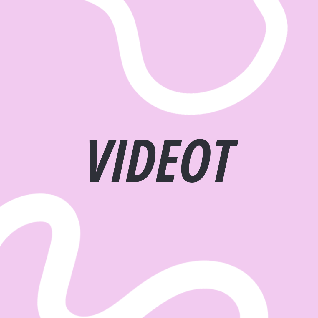 Kuvituskuva videoista, teksti pinkillä taustalla.