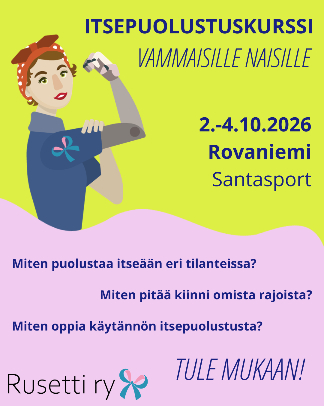 2026_itsepuolustuskurssi_mainos Mainoskuva Rusetin itsepuolustuskurssista Rovaniemellä 2.-4.10.2026