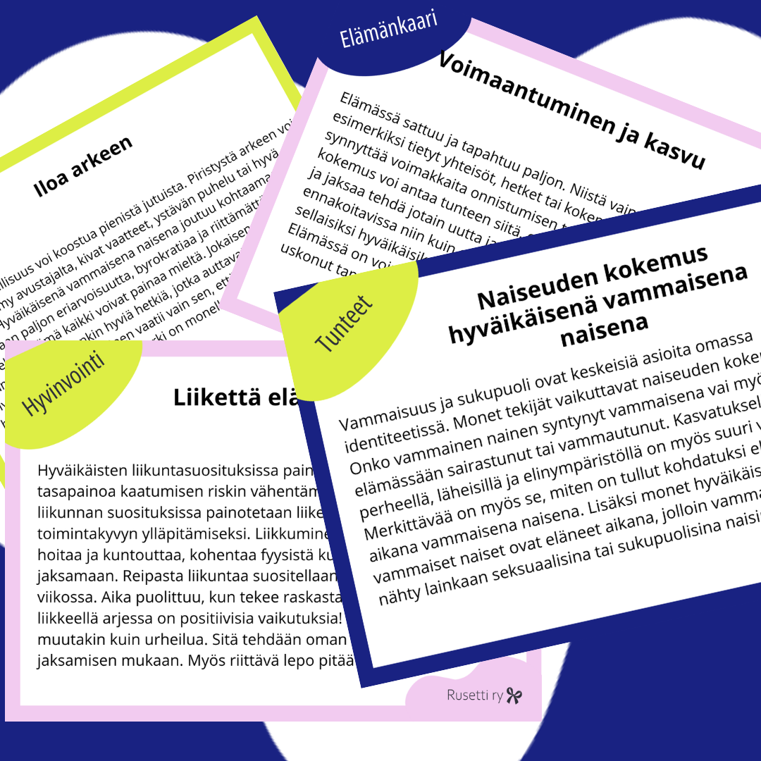 Kuva keskustelukorteista pinossa toistensa päällä.