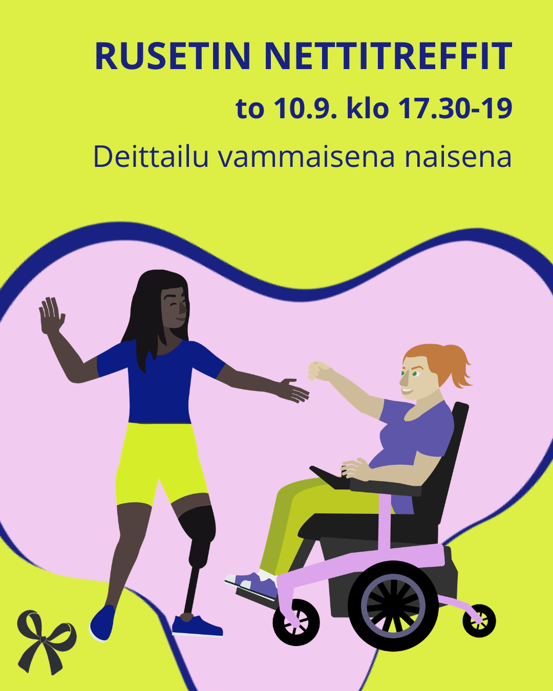 Mainoskuvassa nettitreffeistä vammaiset naiset tanssivat