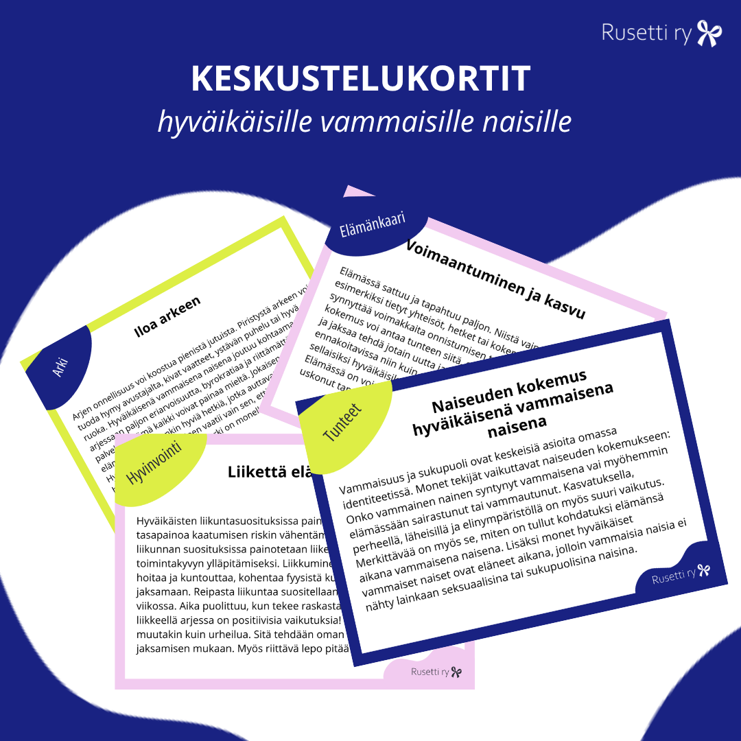 Kuva jossa näkyy keskustelukortteja päällekkäin. 
